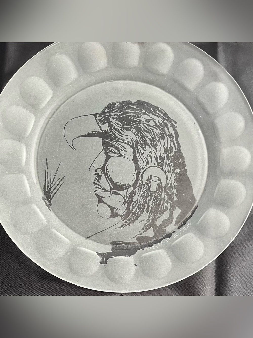 Vintage Arcoroc 31 France Glass Plate Etched Native Indigenous American Head